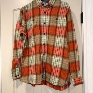 L.L. Bean Orange and Teal Plaid Button-Down Shirt